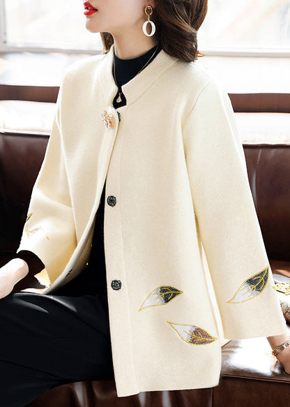 Organic Blue Embroidered Patchwork Woolen Coat Three Quarter Sleeve