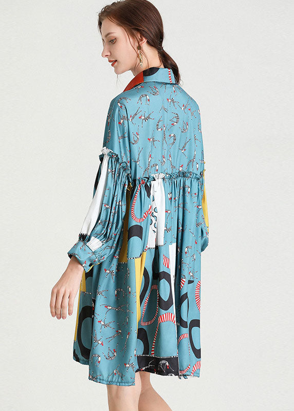 Bio Blau PeterPan Kragen Patchwork Herbst Urlaub Kleid Langarm