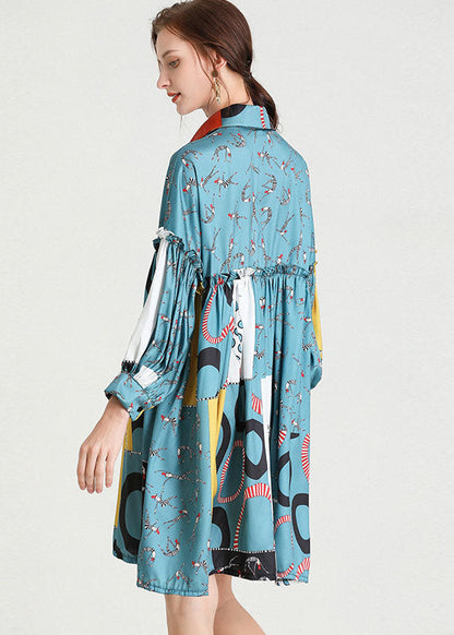 Bio Blau PeterPan Kragen Patchwork Herbst Urlaub Kleid Langarm