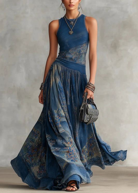 Organic Blue Print Exra Large Hem Day Dress Sleeveless