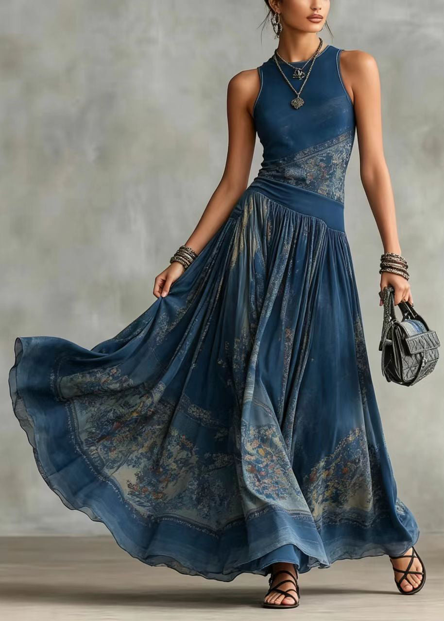 Organic Blue Print Exra Large Hem Day Dress Sleeveless