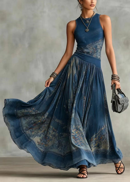 Organic Blue Print Exra Large Hem Day Dress Sleeveless