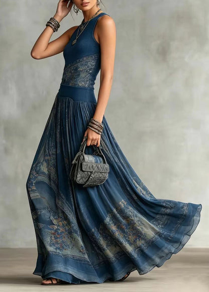 Organic Blue Print Exra Large Hem Day Dress Sleeveless