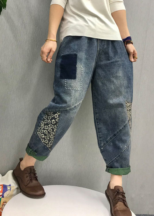 Bio-Jeanshose mit blauen Patch-Applikationen, Frühling
