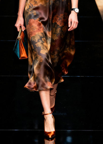 Organic Brown Oversized Patchwork Silk Ankle Dress Summer
