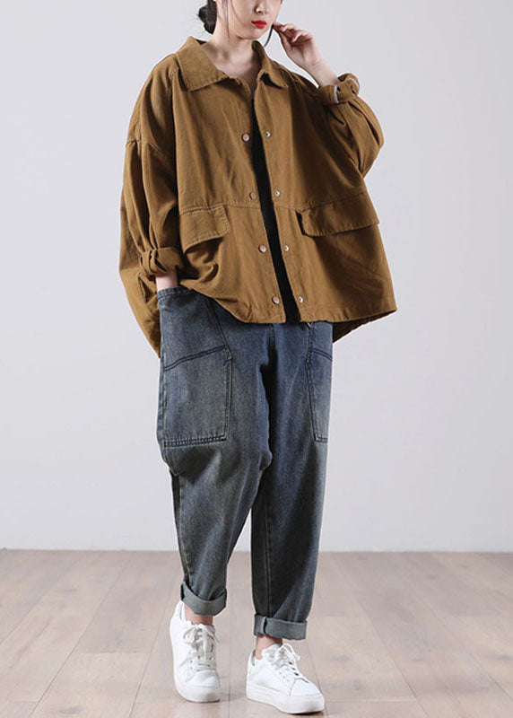 Bio Braun Peter Pan Kragen Knopf Patchwork Herbst Mantel Langarm