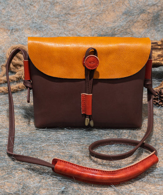 Bio Braun Gelb Mode Paitings Kalbsleder Satchel Handtasche