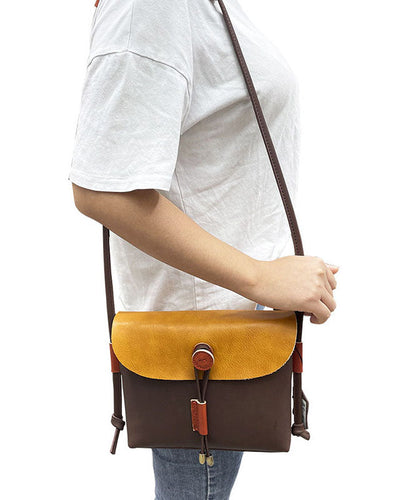 Bio Braun Gelb Mode Paitings Kalbsleder Satchel Handtasche