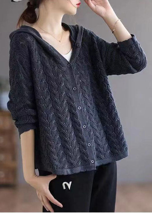 Bio-Karamell, lockerer Kapuzenpullover mit lässigem Knopf, Herbst-Strickpullover