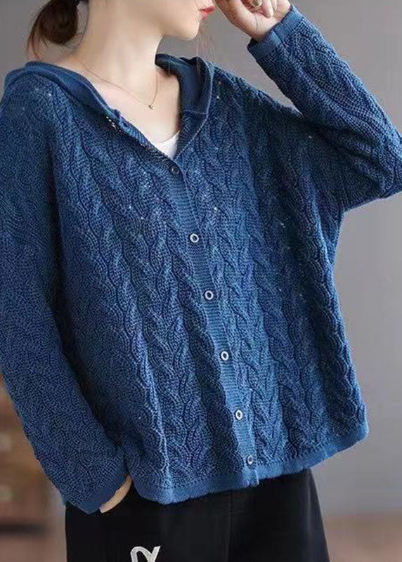 Bio-Karamell, lockerer Kapuzenpullover mit lässigem Knopf, Herbst-Strickpullover