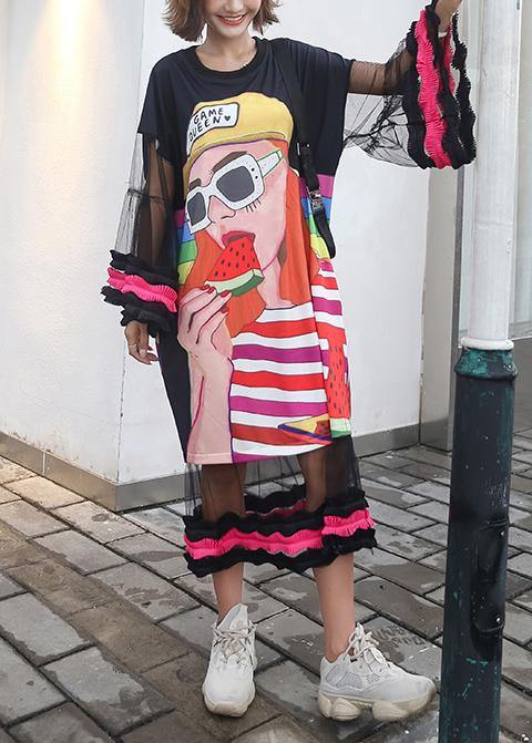 Organic Cartoon print cotton dresses lantern sleeve Dresses summer Dresses - SooLinen