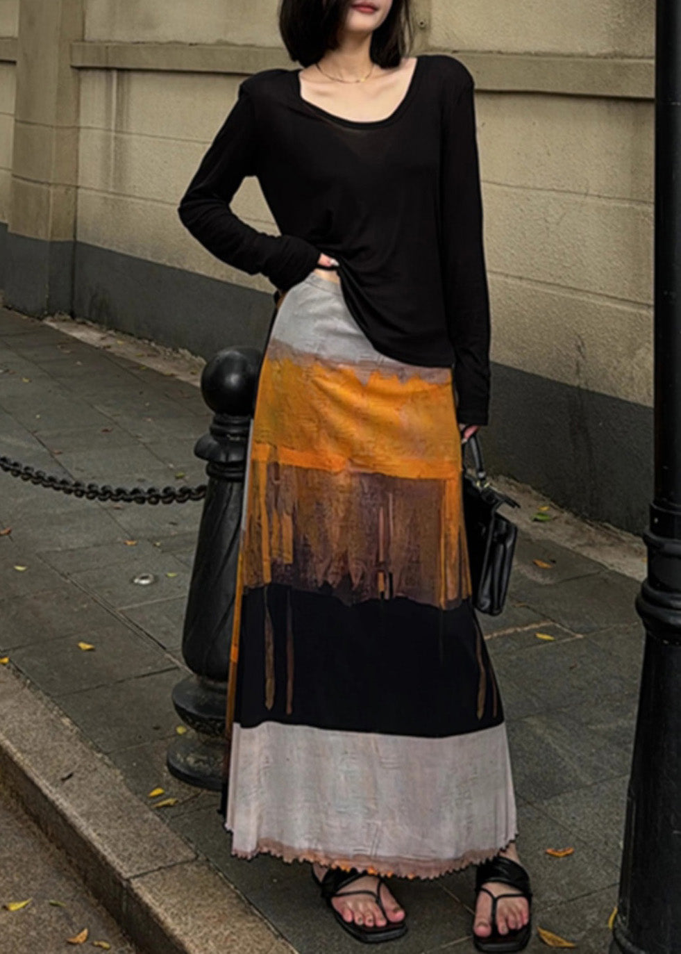 Organic Colorblock Asymmetrical Tie Dye Cotton A Line Skirt Spring