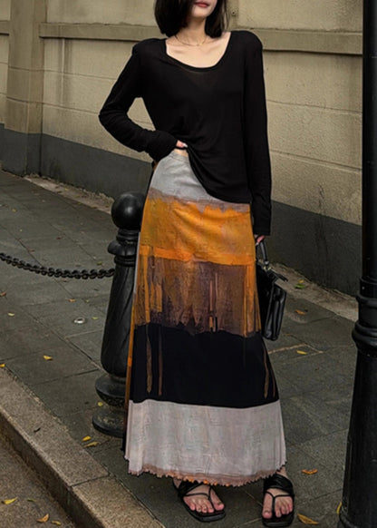 Organic Colorblock Asymmetrical Tie Dye Cotton A Line Skirt Spring