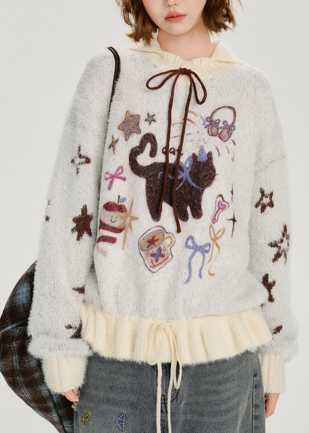 Organic Colorblock Cartoon Jacquard Patchwork Knitted Sweater Spring