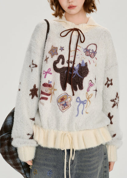 Organic Colorblock Cartoon Jacquard Patchwork Knitted Sweater Spring