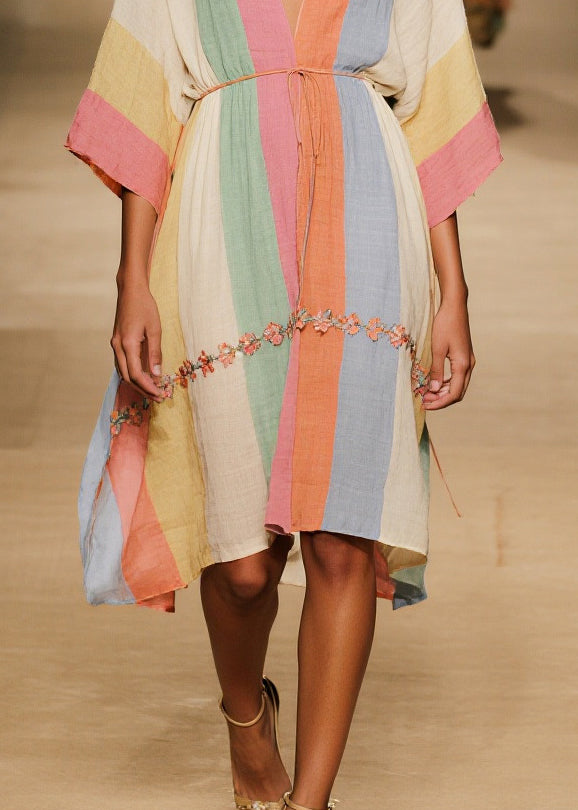 Organic Colorblock V Neck Floral Cotton Mid Dresses Summer