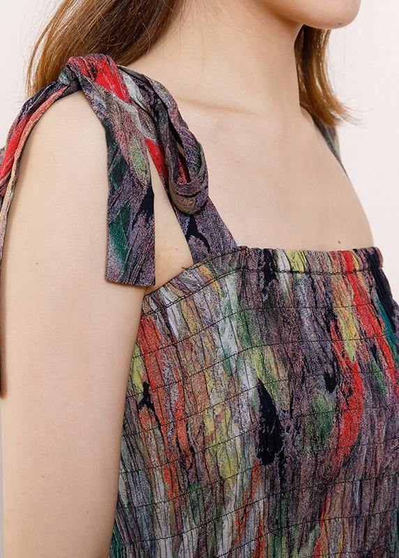 Organic Cotton Sleeveless Fun Vintage Cotton Print Drawstring Loose Jumpsuit - SooLinen