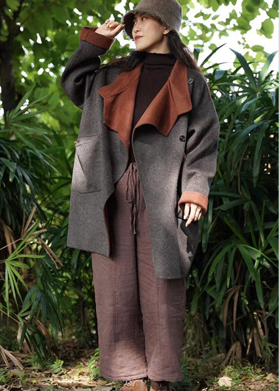 Bio Dunkelgrau PeterPan Kragen Taschen Lässiger dicker Wintermantel