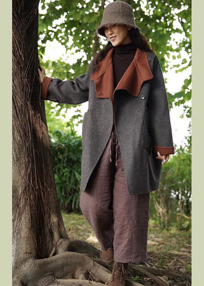 Bio Dunkelgrau PeterPan Kragen Taschen Lässiger dicker Wintermantel