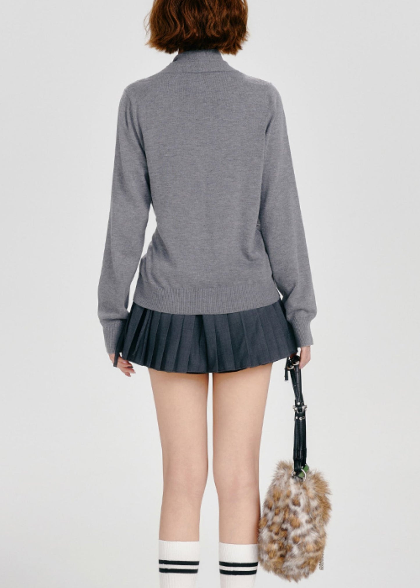 Organic Dark Grey Asymmetrical Button Knit Cardigans Spring