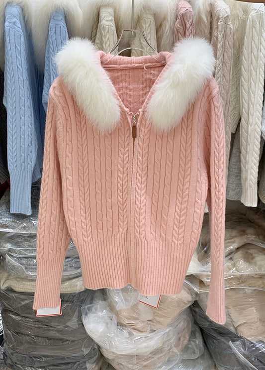 Winter-Strickjacke mit Kapuze und Pelzkragen aus Bio-Baumwolle in Dunkelgrau