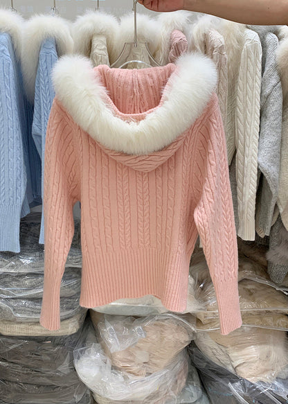 Winter-Strickjacke mit Kapuze und Pelzkragen aus Bio-Baumwolle in Dunkelgrau