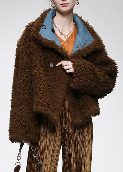 Abrigos de piel sintética abrigados de invierno de mezclilla azul orgánica con cuello alto para usar por ambos lados