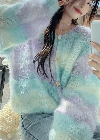 Organic Gradient Color Oversized Knit Loose Jacket Spring