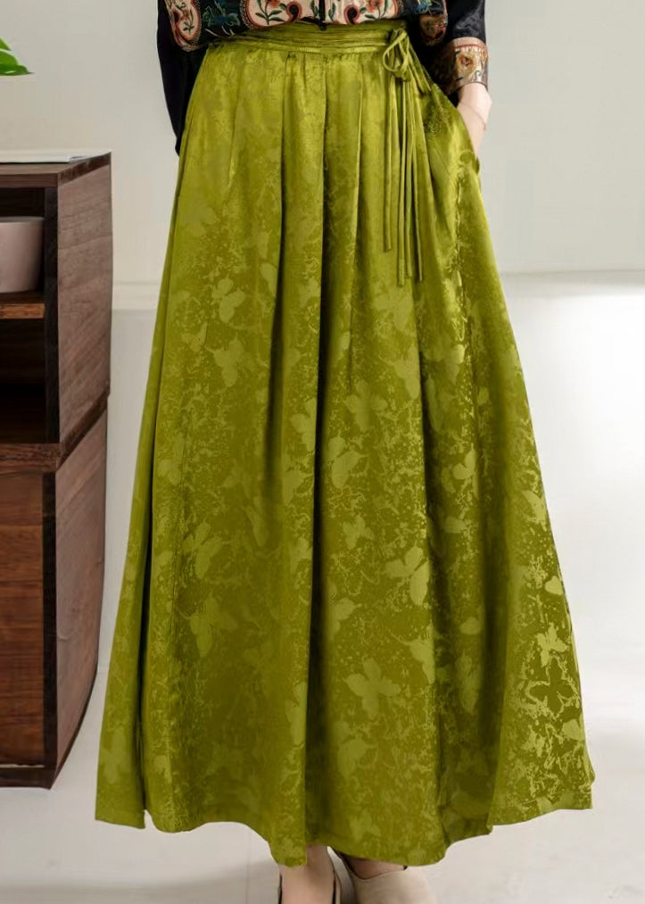 Organic Grass Green Jacquard Silk Holiday Skirts Spring