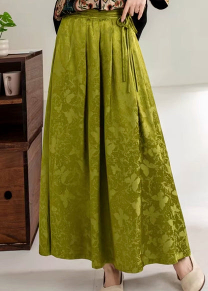 Organic Grass Green Jacquard Silk Holiday Skirts Spring