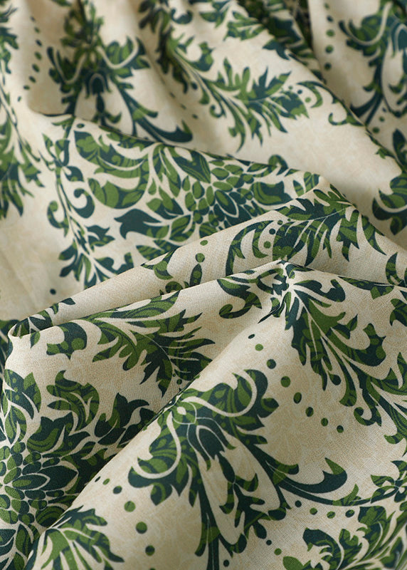 Top de gasa con cuello redondo estampado verde orgánico de verano