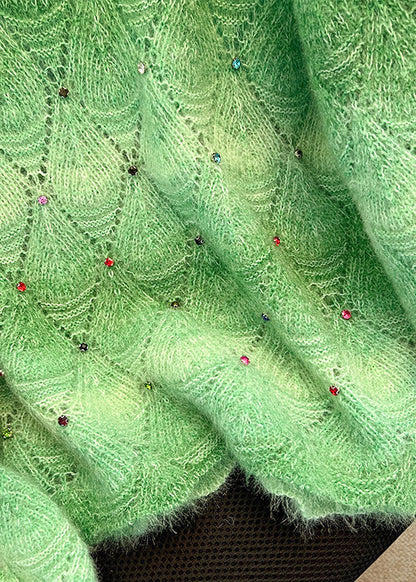 Organic Green Oversized Hollow Out Knit Sweater Tops Winter