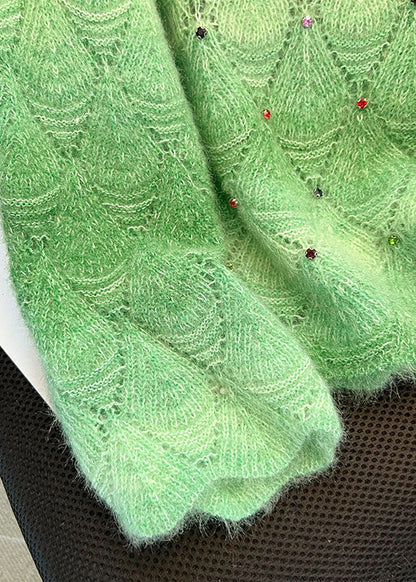 Organic Green Oversized Hollow Out Knit Sweater Tops Winter