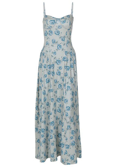 Organic Green Print Exra Large Hem Cotton Long Dress Sleeveless