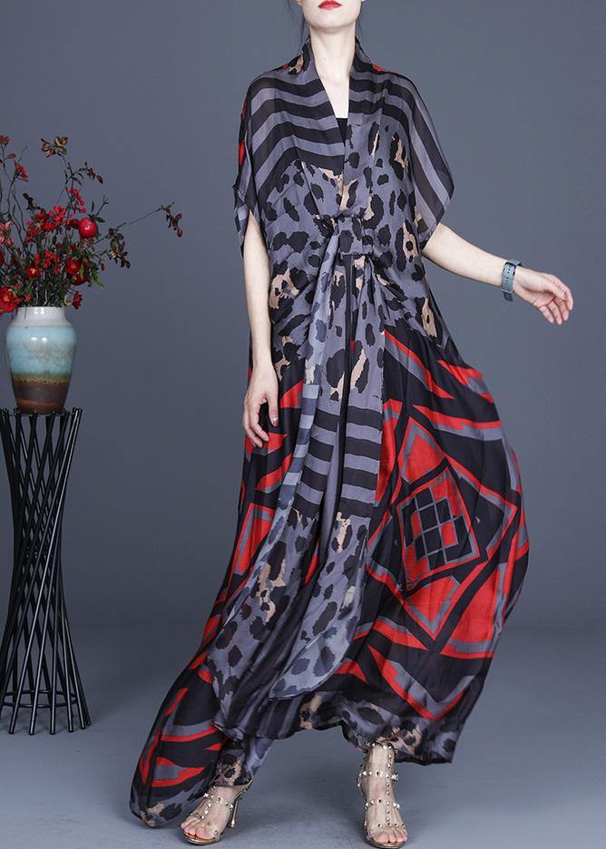 Organic Grey Leopard Print Sleeveless Silk 2 Piece Outfit Summer Dress - SooLinen