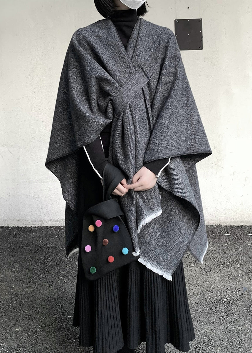 Bio-grauer, übergroßer Kaschmirschal mit asymmetrischem Design