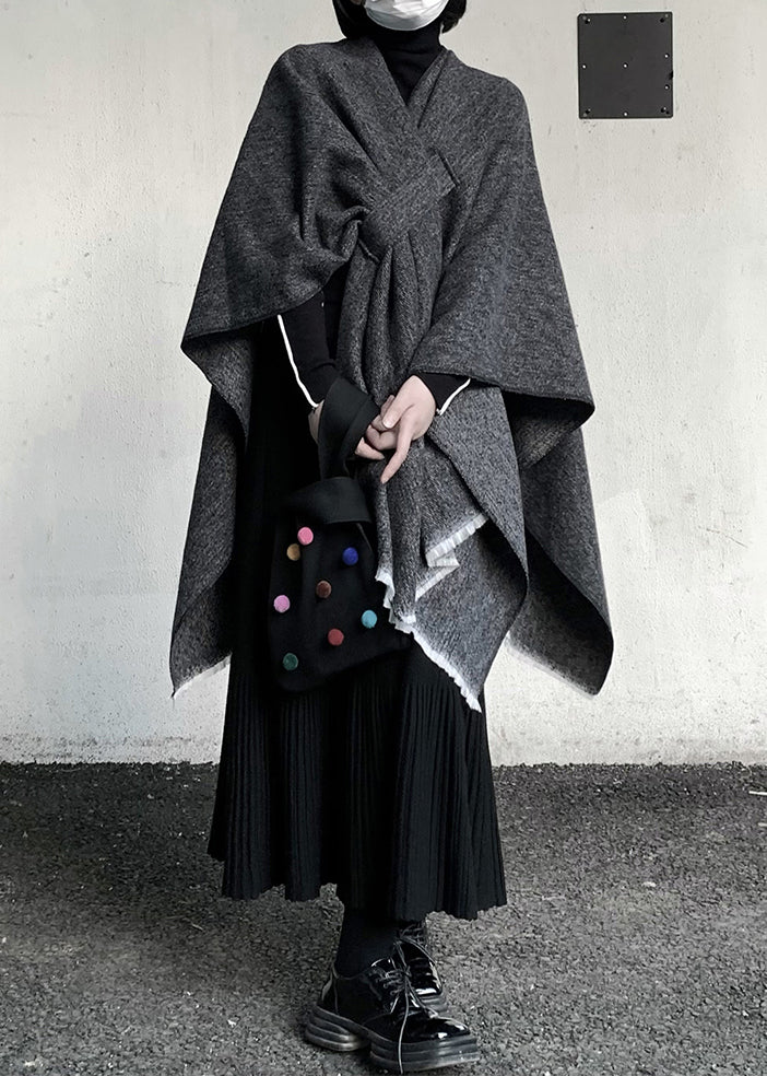 Bio-grauer, übergroßer Kaschmirschal mit asymmetrischem Design