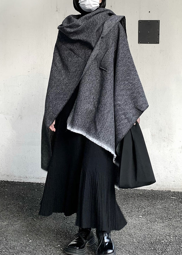 Bio-grauer, übergroßer Kaschmirschal mit asymmetrischem Design