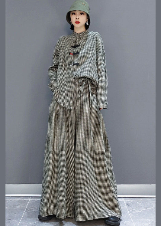 Bio-Grau karierte Taschen 2-teiliges Outfit Frühling