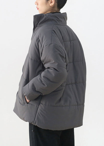 Bio-Parka mit Stehkragen und Reißverschluss, dick, Grau, Winter