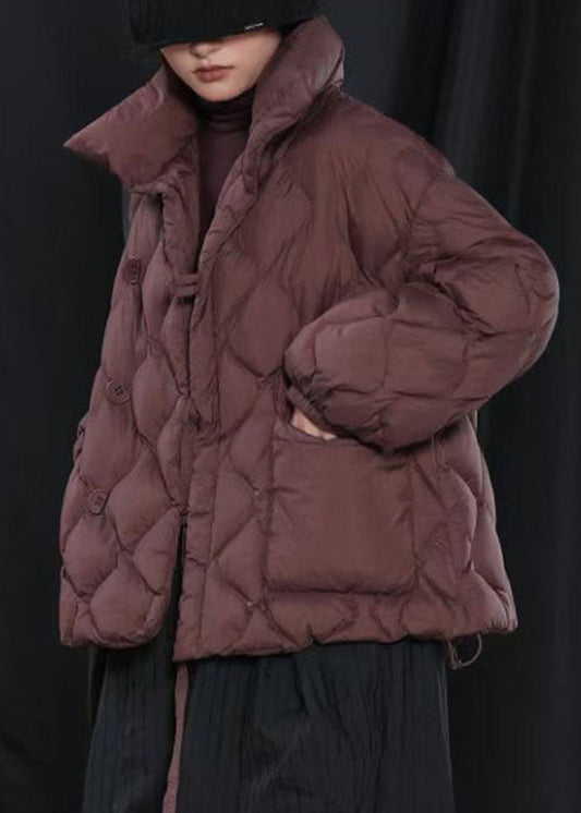 Bio-Daunenmantel in Grau mit modischen Knöpfen, lässig, für den Winter