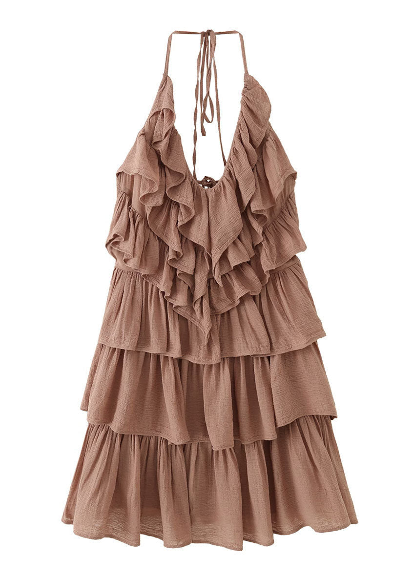 Organic Khaki Halter Layered Tulle Sundress Summer
