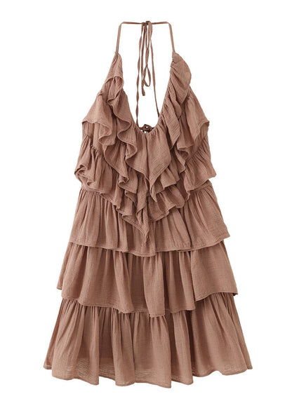 Organic Khaki Halter Layered Tulle Sundress Summer