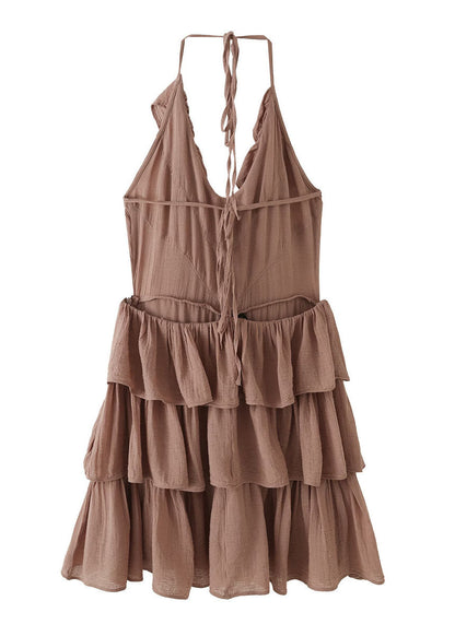 Organic Khaki Halter Layered Tulle Sundress Summer