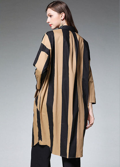 Bio Khaki gestreifte lange Hemden mit Peter-Pan-Kragen