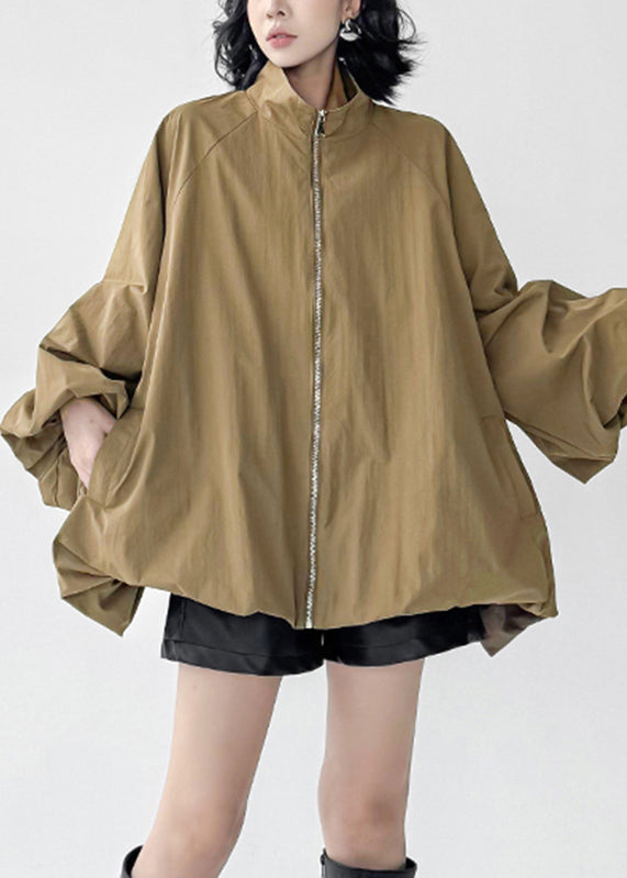 Bio-Khaki-Trenchcoats mit Reißverschluss und Patchwork-Muster, Herbst