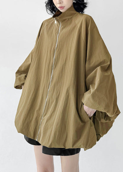 Bio-Khaki-Trenchcoats mit Reißverschluss und Patchwork-Muster, Herbst