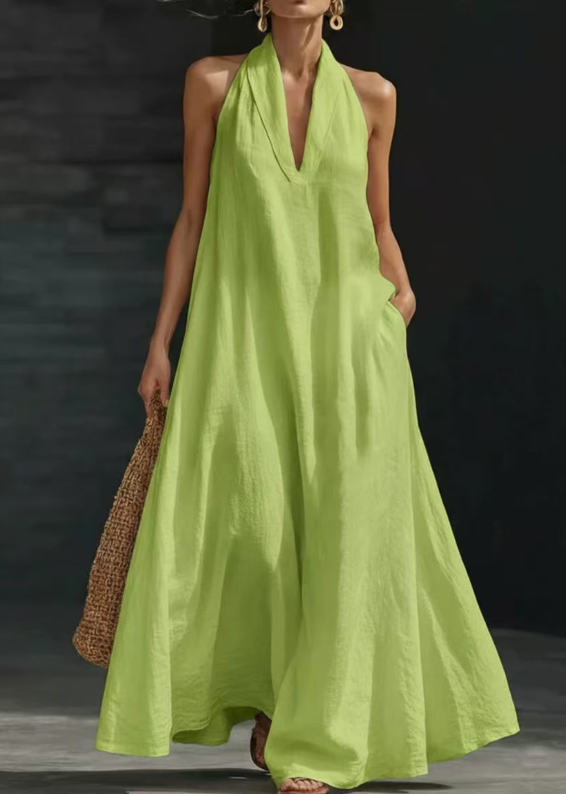 Organic Light Green Oversized Cotton Long Dress Sleeveless