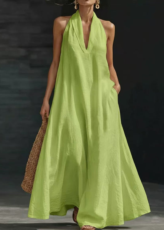 Organic Light Green Oversized Cotton Long Dress Sleeveless