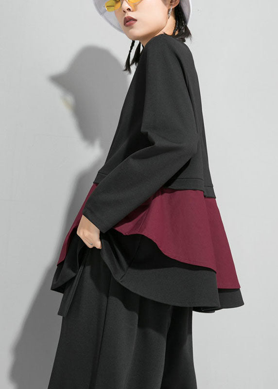 Bio-Maulbeere O-Ausschnitt Patchwork Rüschen Herbst Top Langarm